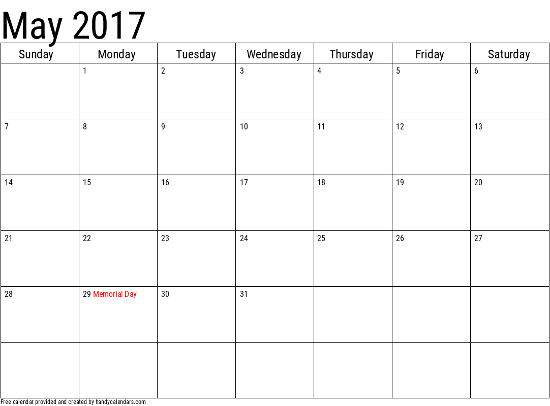 May 2017 Calendar With Holidays Handy Calendars