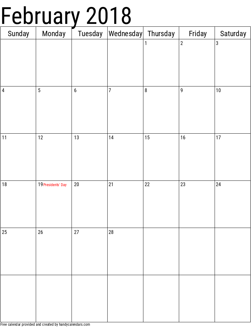 February 2018 Usa Calendar