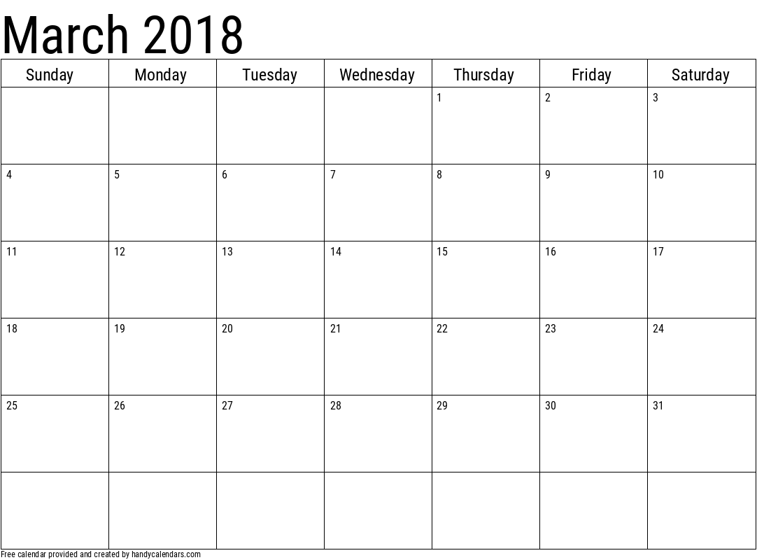 2018 March Calendar Template