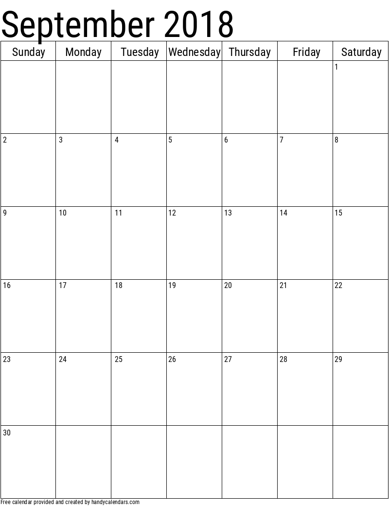 2018 September Vertical Calendar Template