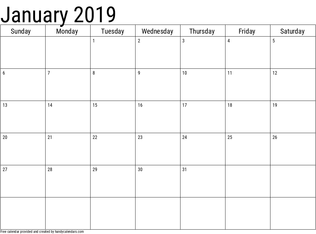 2019 January Calendars Handy Calendars
