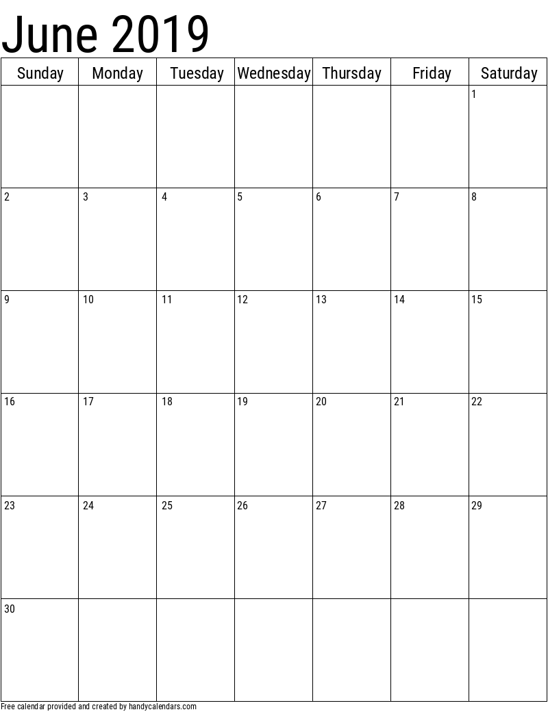 2019 June Vertical Calendar Template