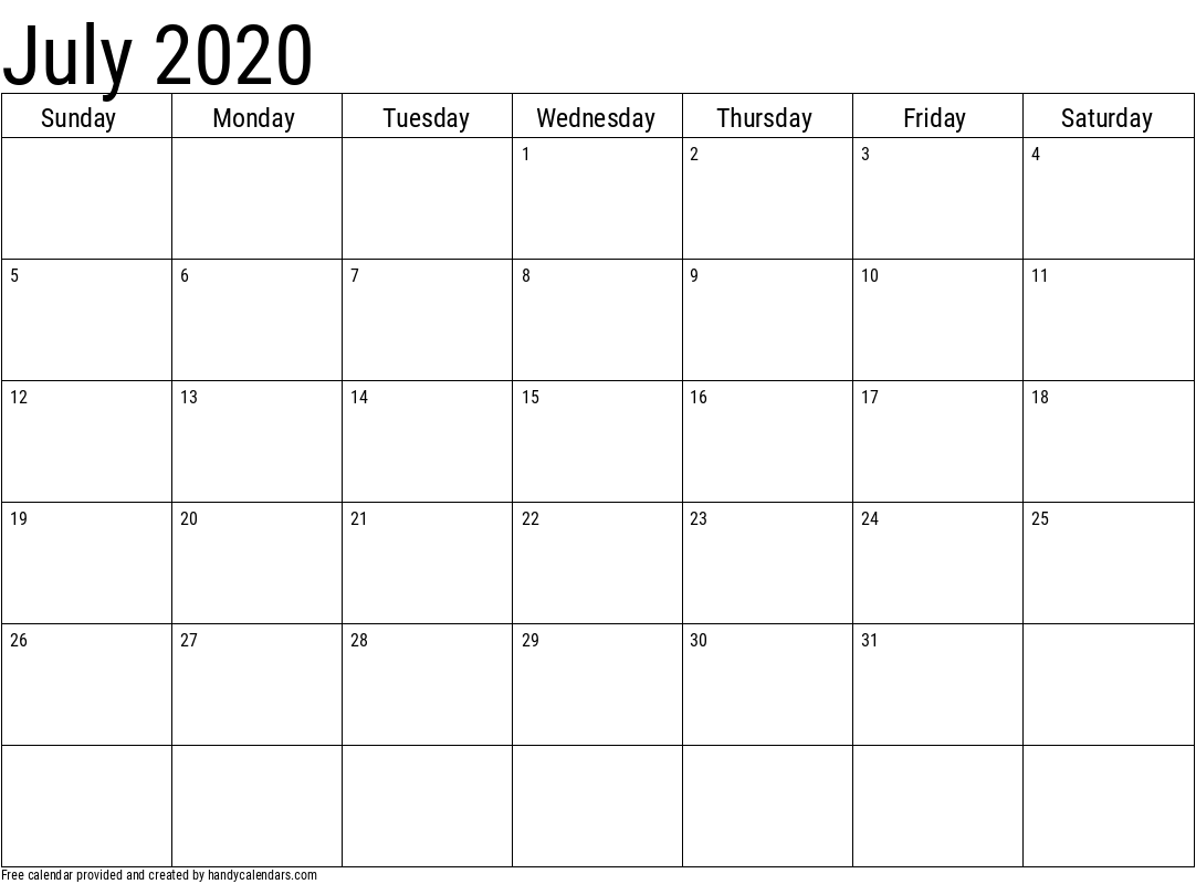 2020 July Calendar Template
