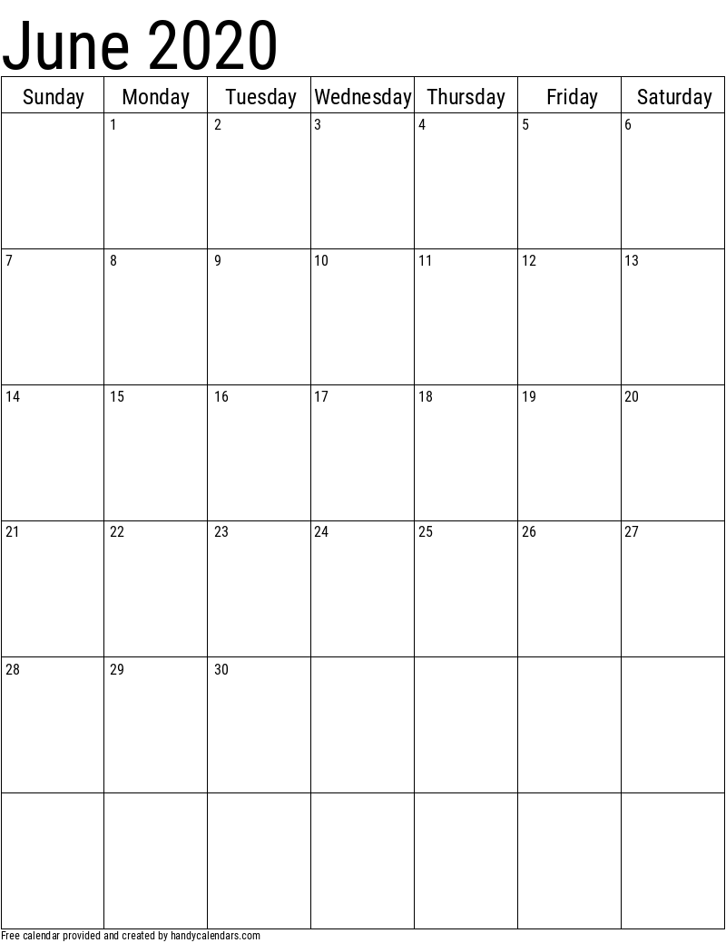 2020 June Vertical Calendar Template
