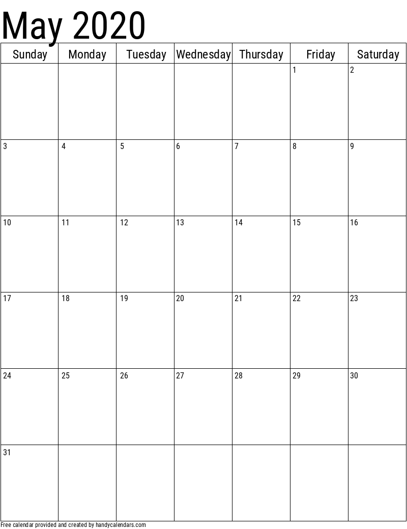 2020 May Vertical Calendar Template