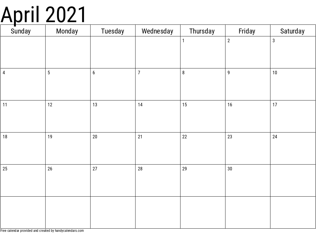 2021 April Calendar Template