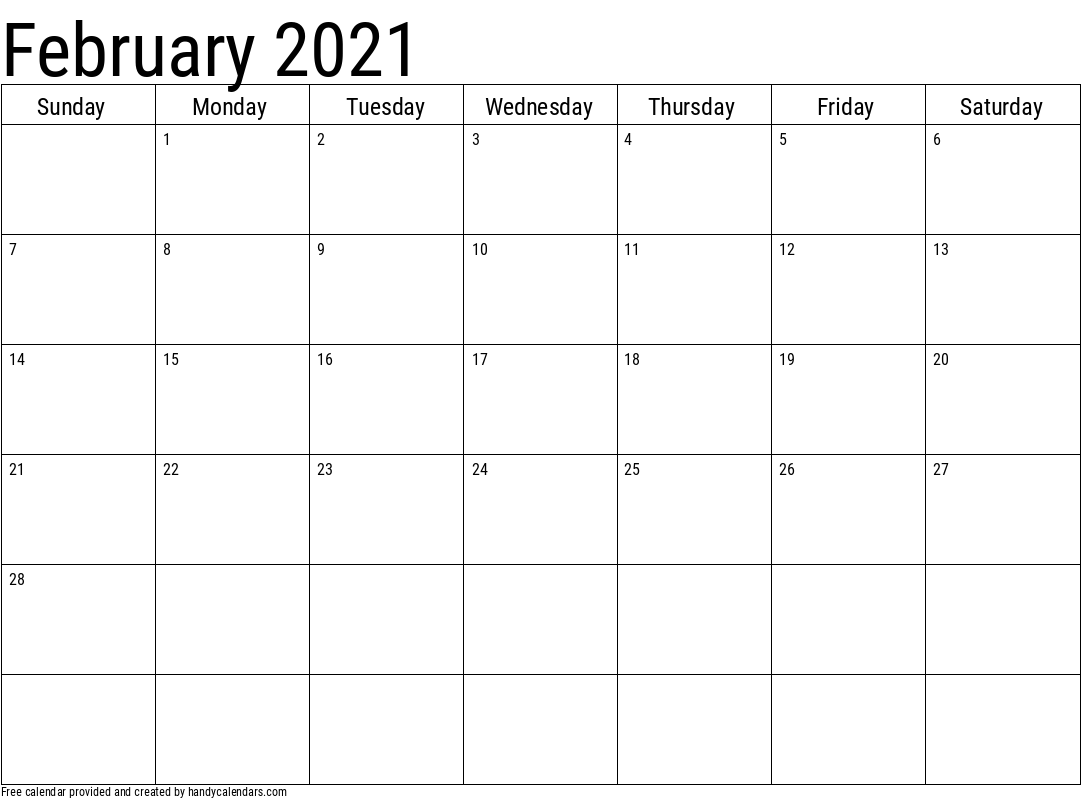 2021 February Calendar Template