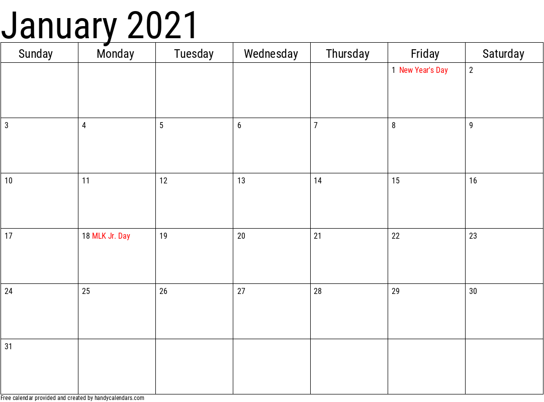 2021 Calendar With Holidays Templates Handy Calendars