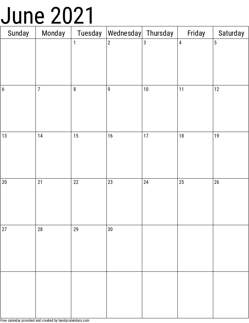 2021 June Vertical Calendar Template