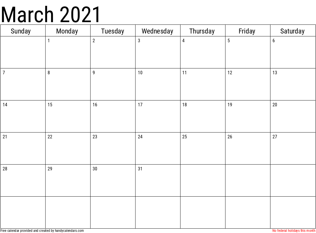 March 2021 Calendar With Holidays