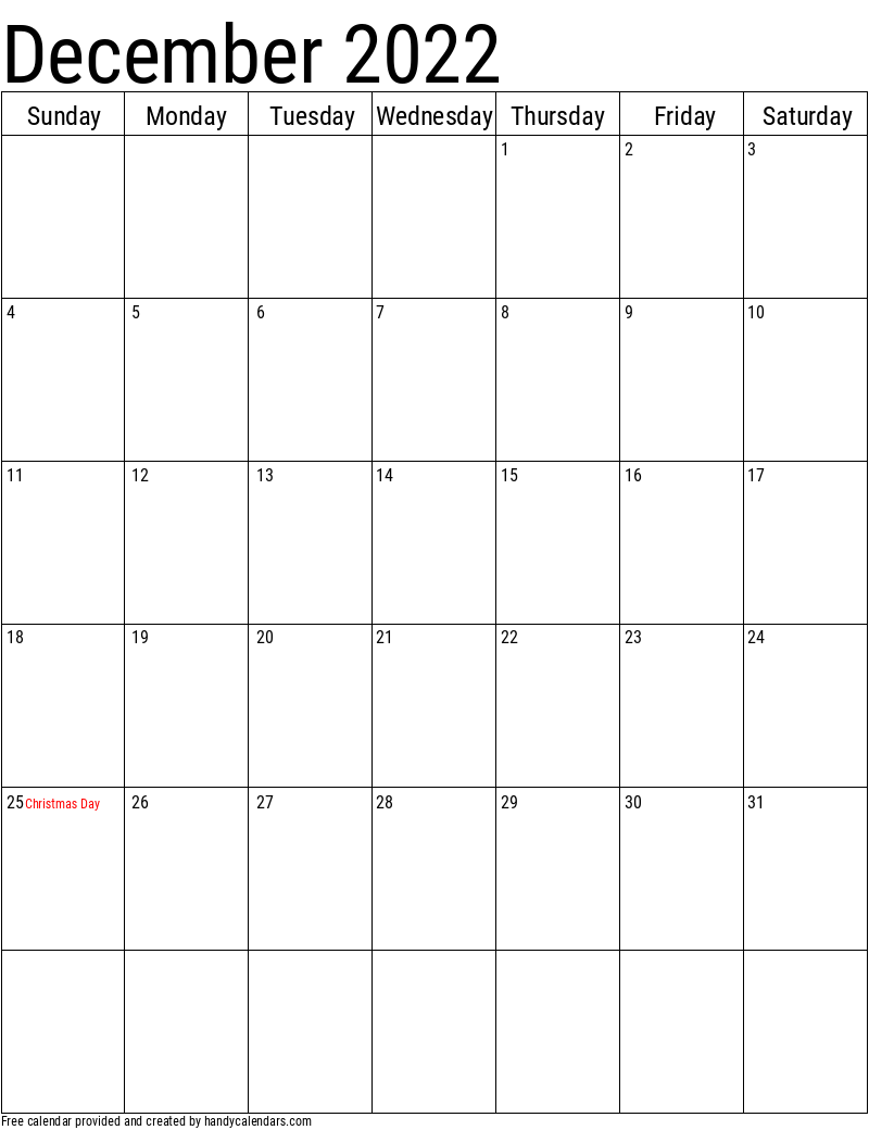 December 2022 Vertical Calendar With Holidays