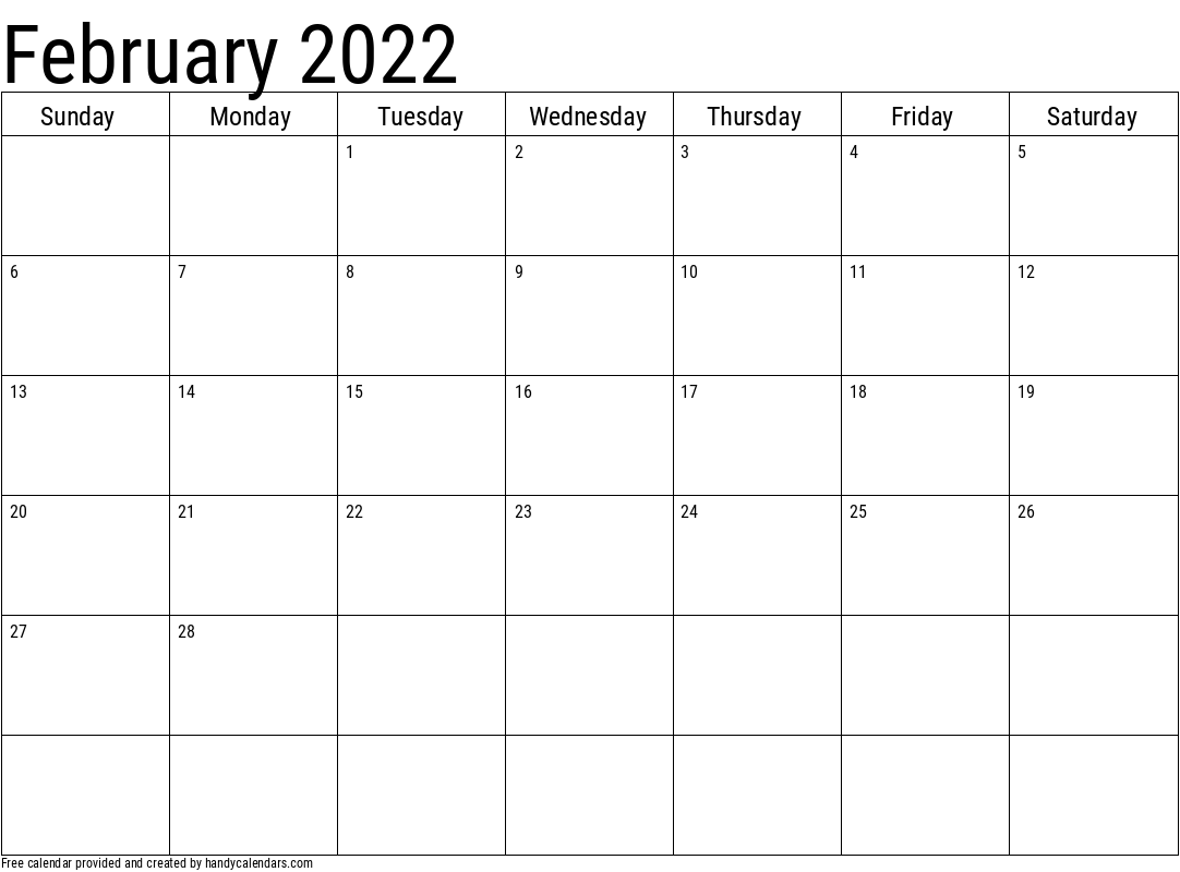 2022 February Calendars Handy Calendars