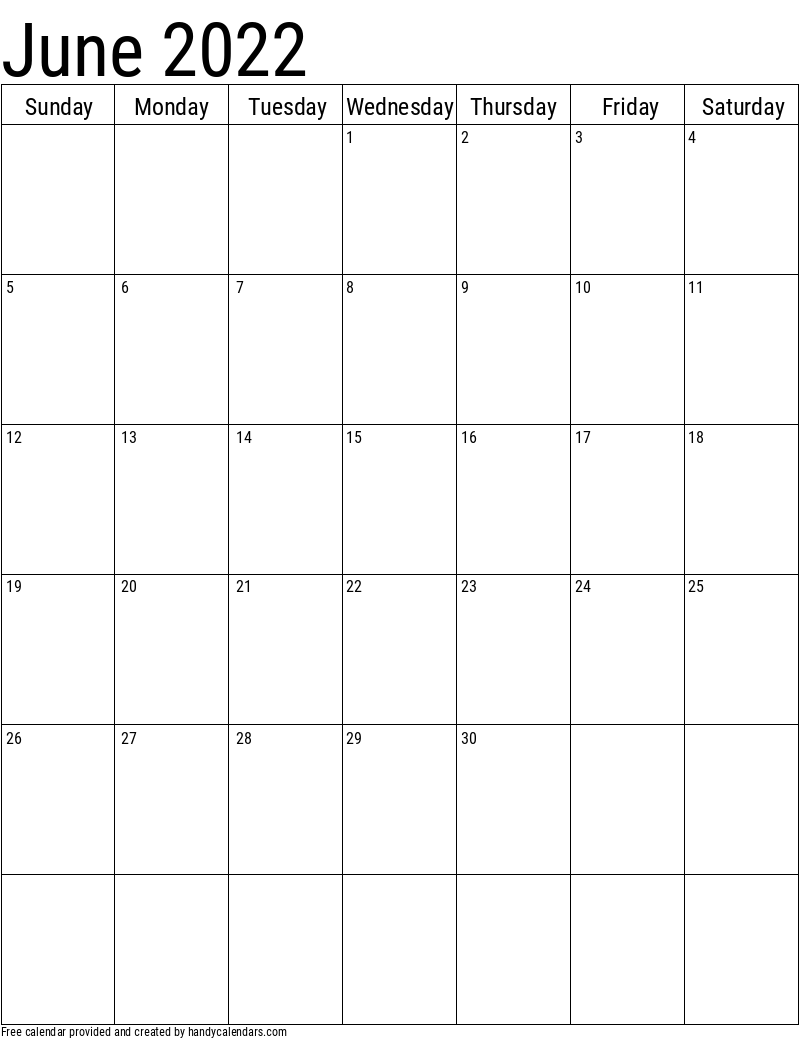 2022 June Vertical Calendar Template