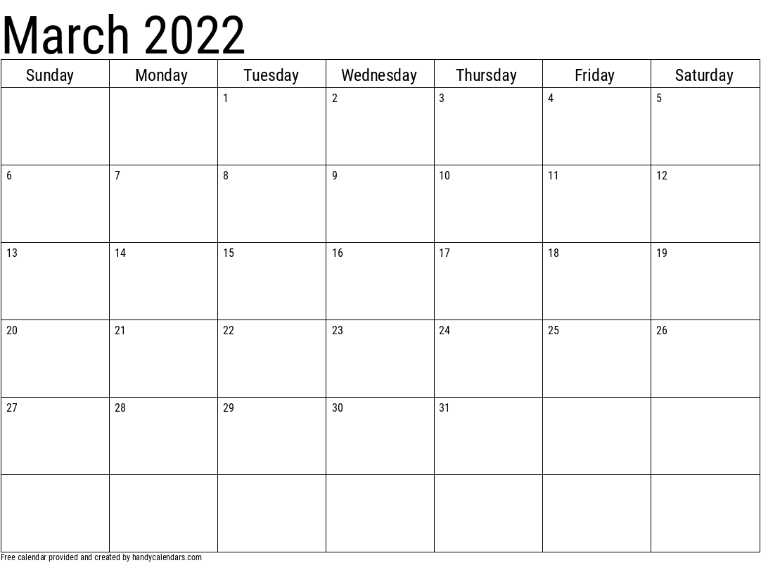 2022 March Calendar Template