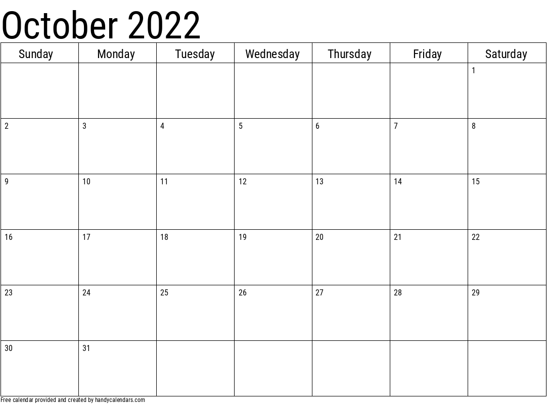 October 2022 Blank Calendar 2022 October Calendars - Handy Calendars