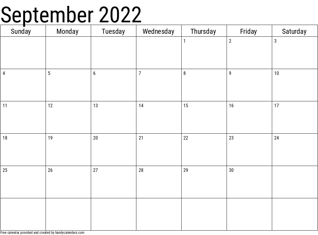 Sept 2022 Calendar 2022 September Calendars - Handy Calendars