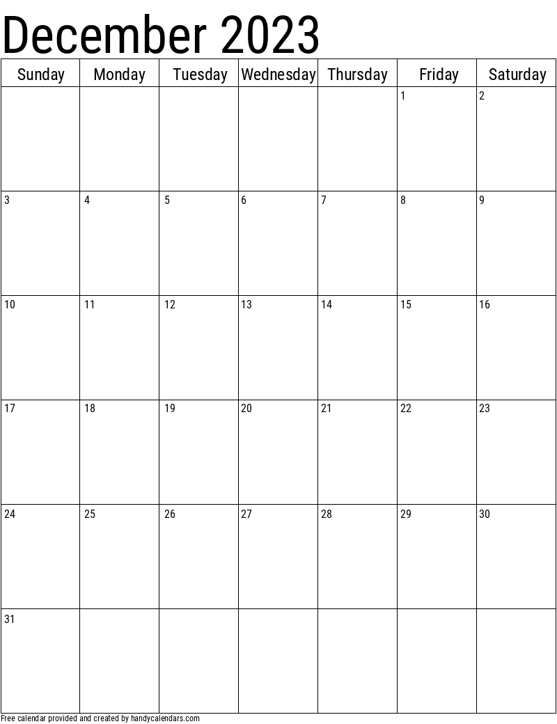 2023 December Calendars Handy Calendars