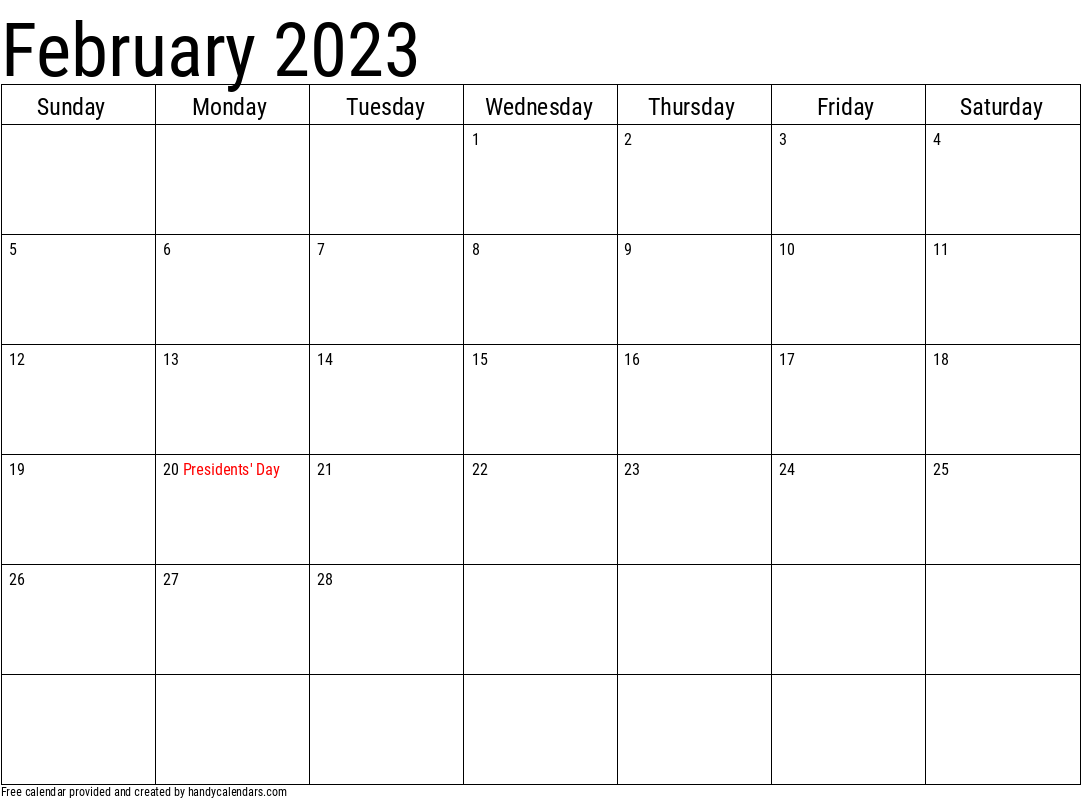 2023 February Calendars Handy Calendars