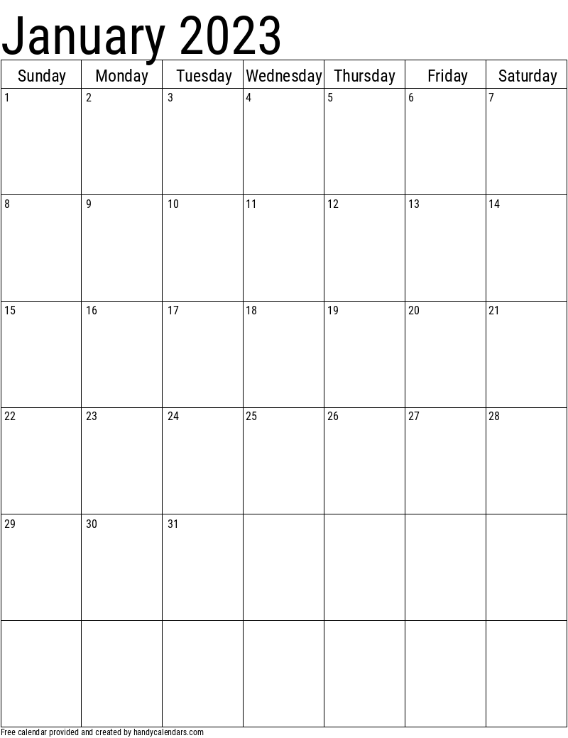 January 2023 Vertical Calendar Template