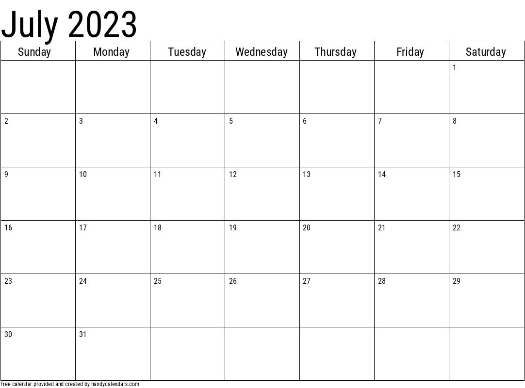 2023 Calendar July 2023