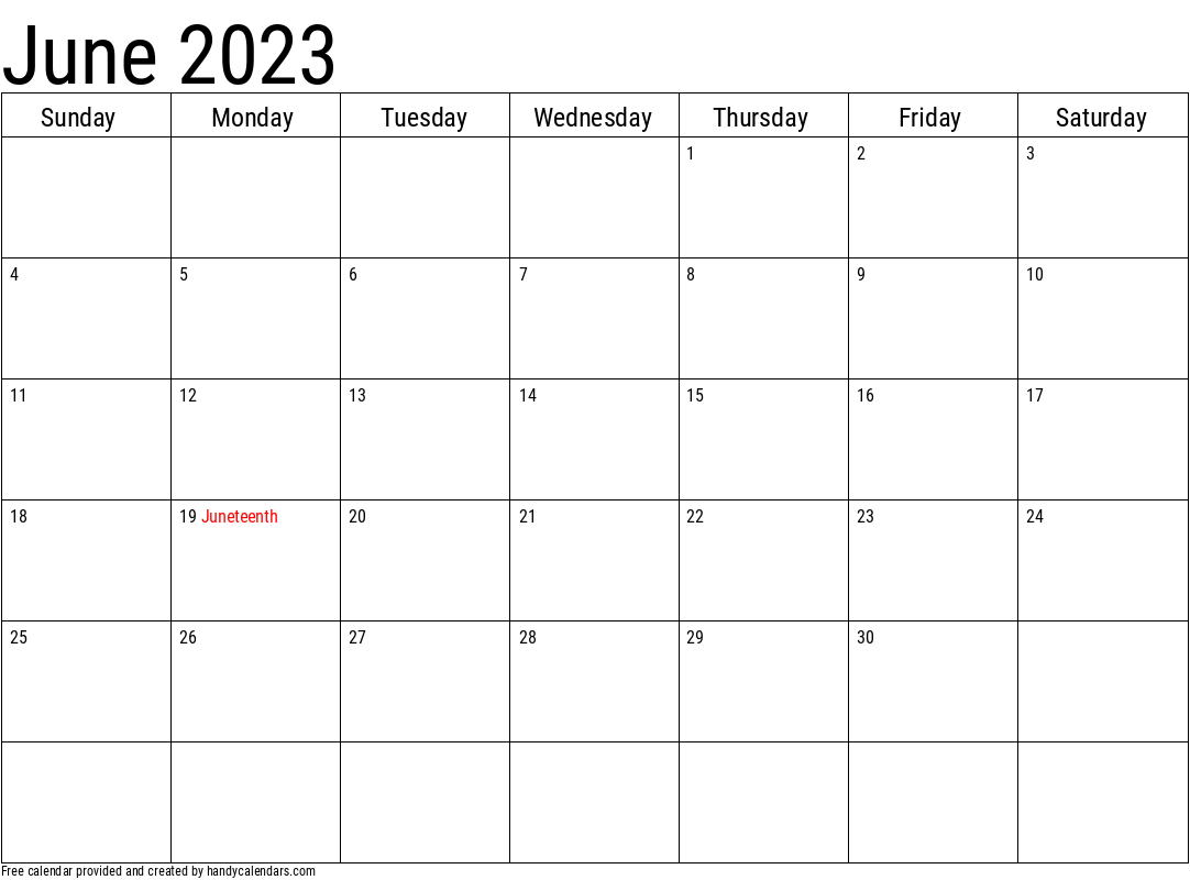 2023 June Calendar Template with Holidays