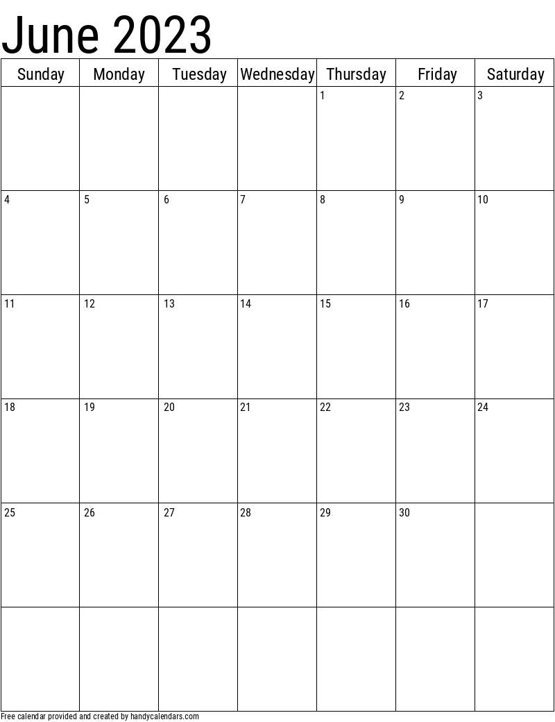 June 2023 Vertical Calendar Template