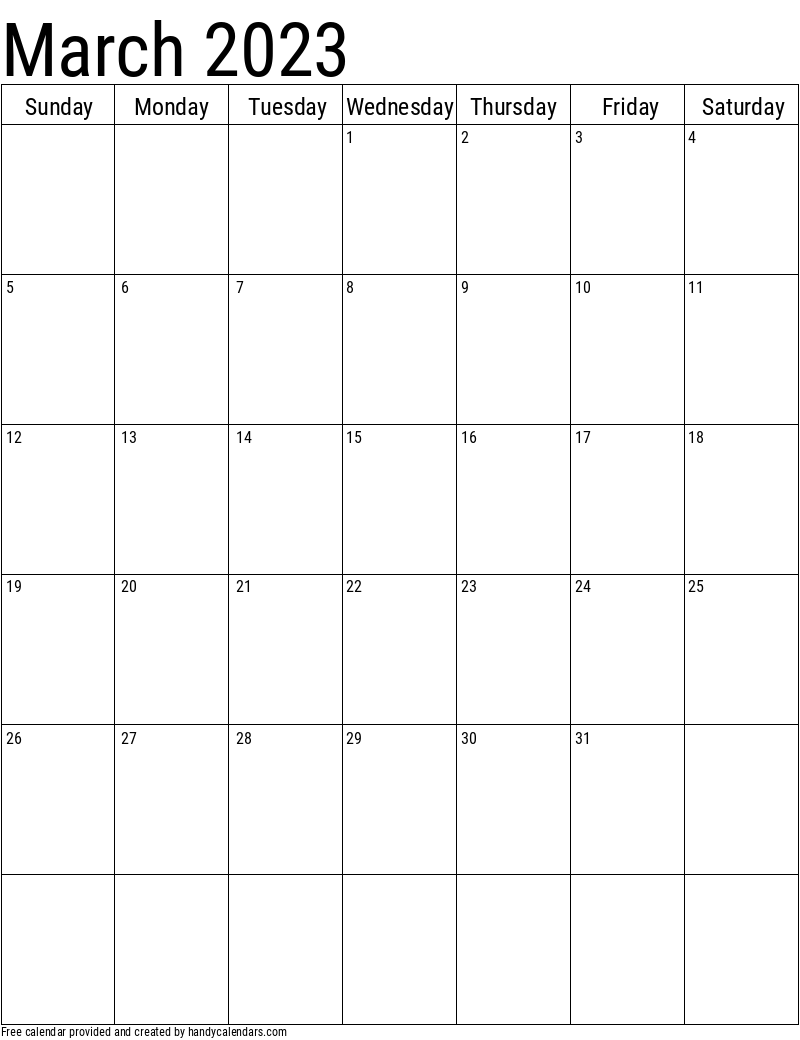 2023 March Vertical Calendar Template