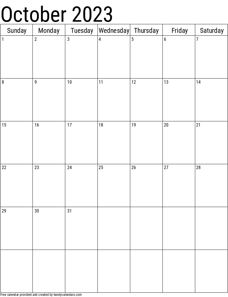 October 2023 Vertical Calendar Template