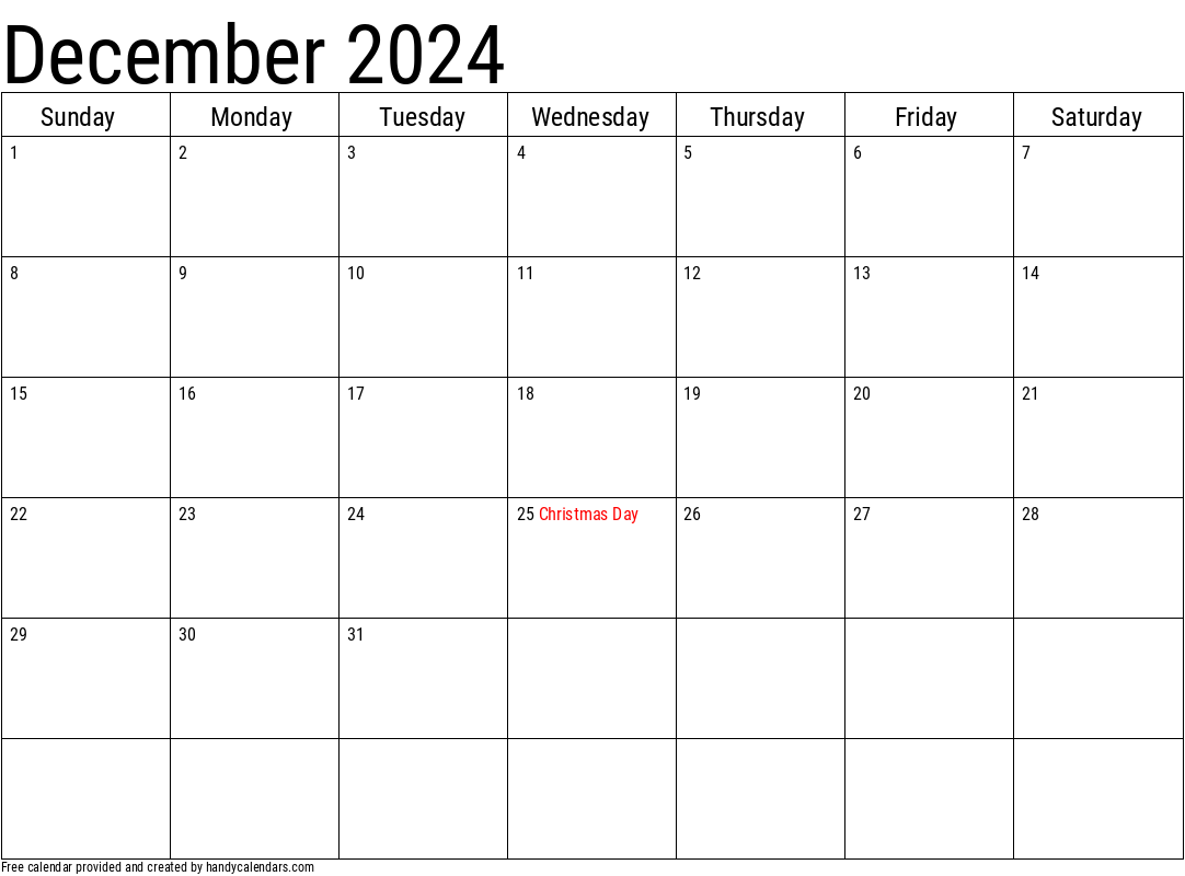 2024 December Calendar With Holidays Printable Calendar Free Moon