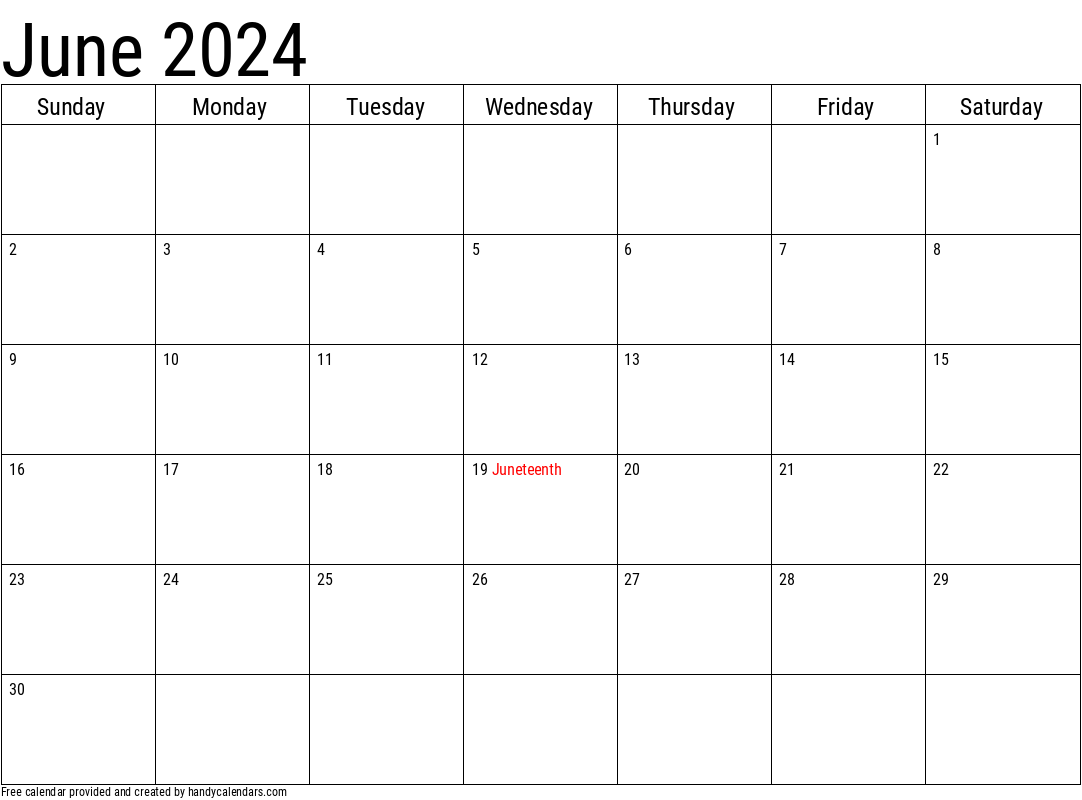 2024 June Calendar Template with Holidays