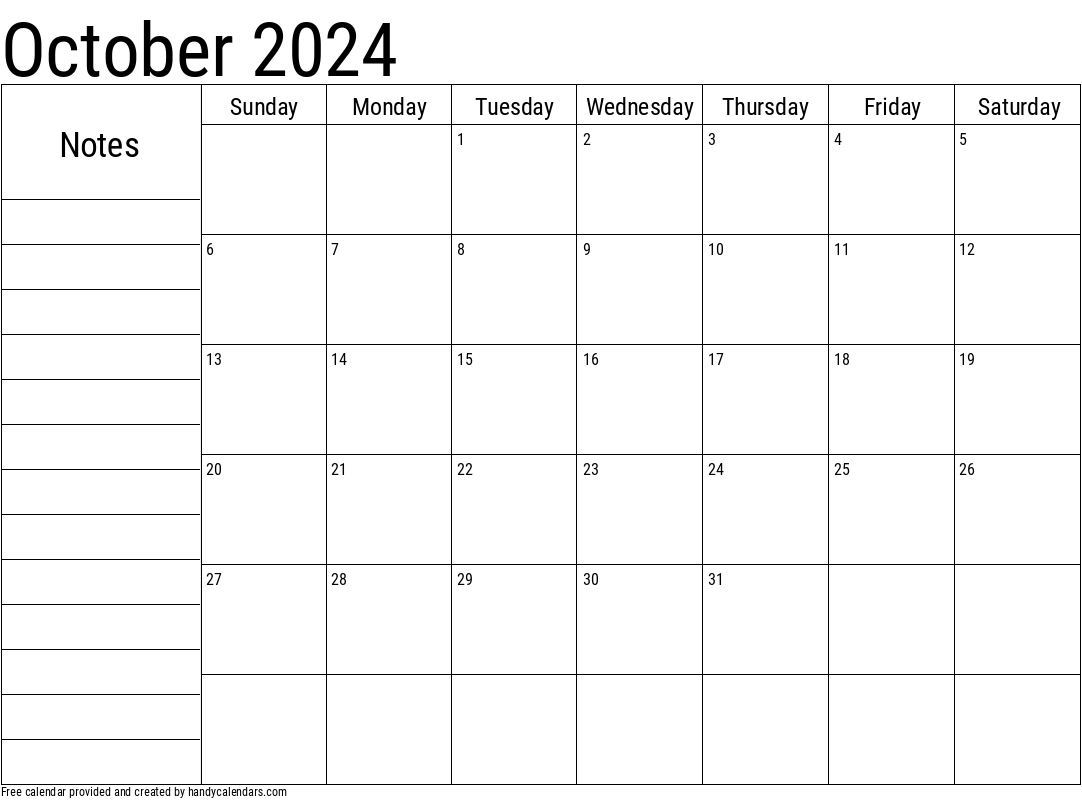 October 2024 Calendar Handy Calendars