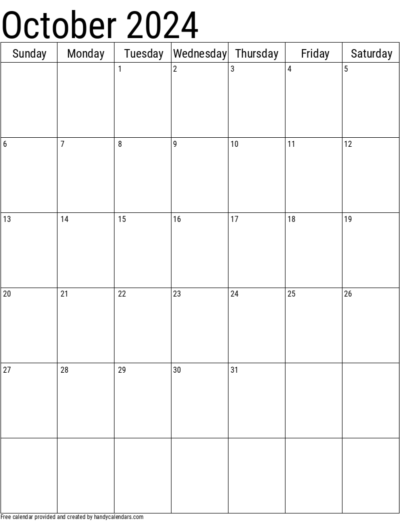 2024 October Vertical Calendar Template