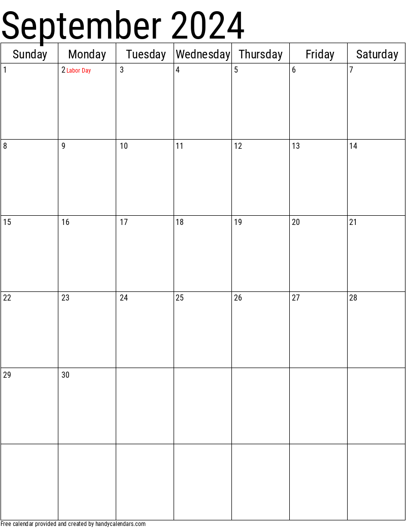 September 2024 Vertical Calendar With Holidays