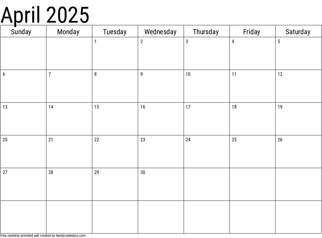 2025 April Calendar Template