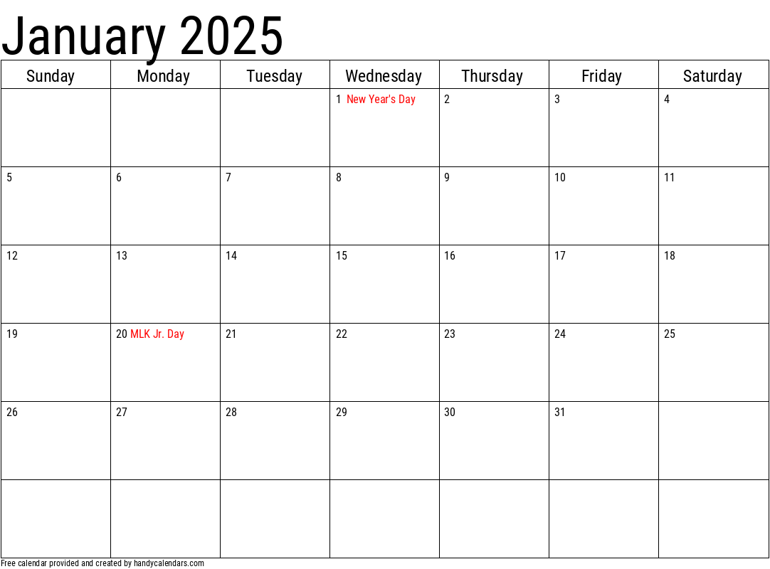 Printable 2025 Blank Calendars Free