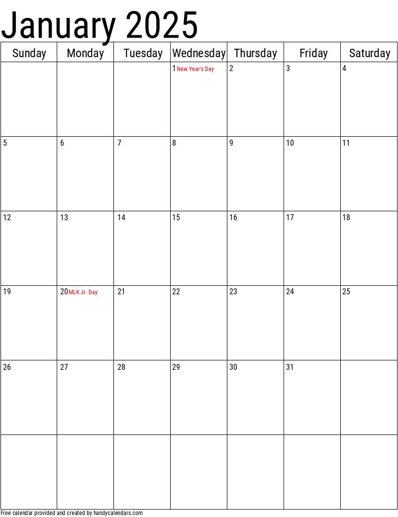 2025 January Calendar With Holidays Photos