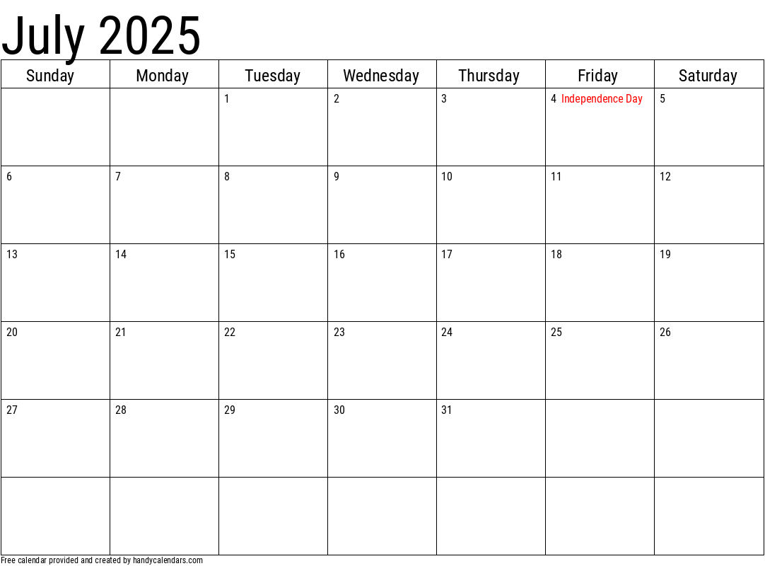 July 2025 Calendar with Holidays Template