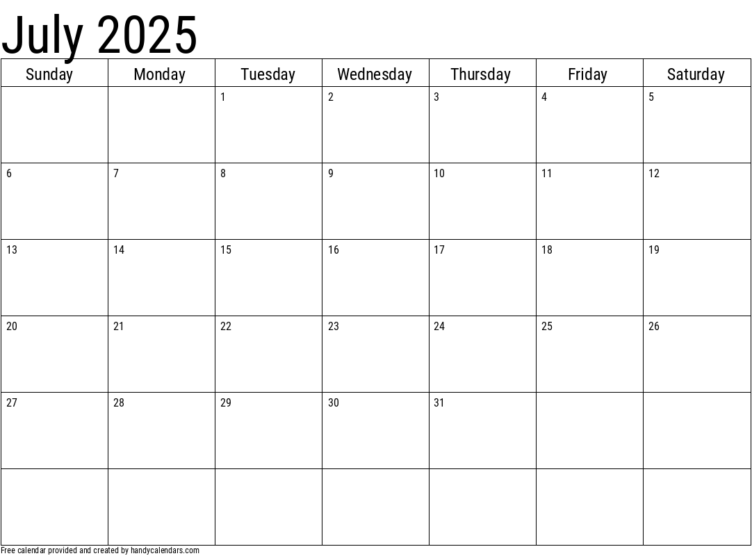 August 2025 July 2025 Calendar