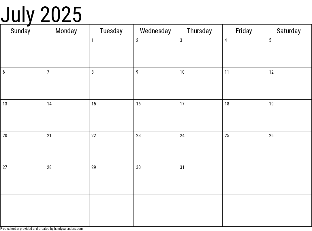 2025 July Calendars Handy Calendars