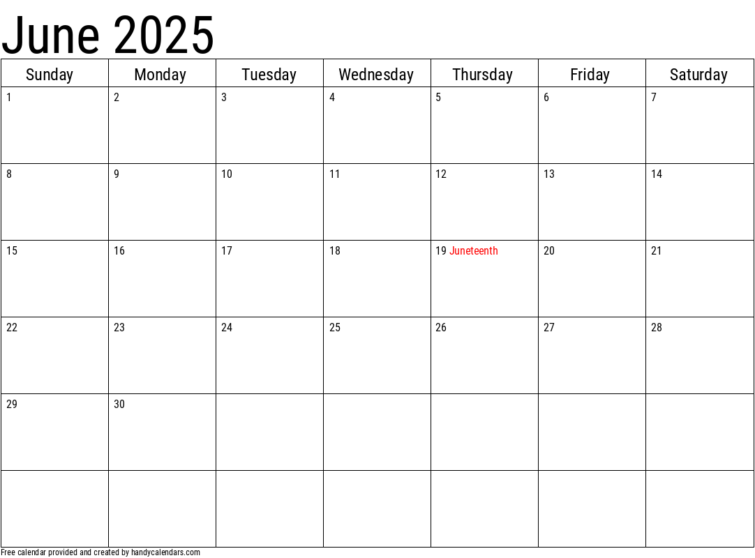 June 2025 Calendar with Holidays Template
