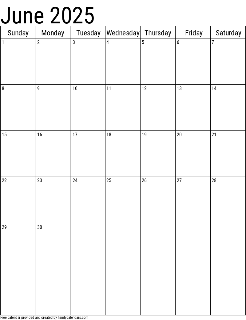 2025 June Vertical Calendar Template