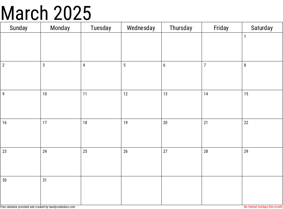 March 2025 Calendar with Holidays Template