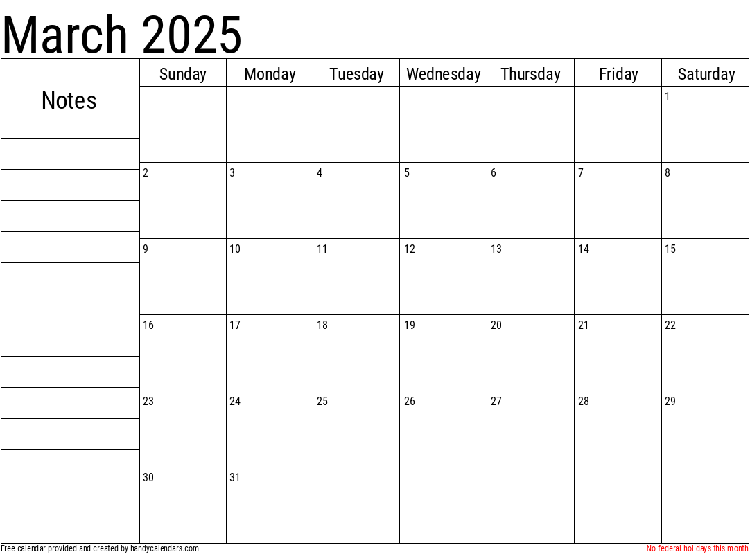 March 2025 Calendar Printable With Holidays Homework