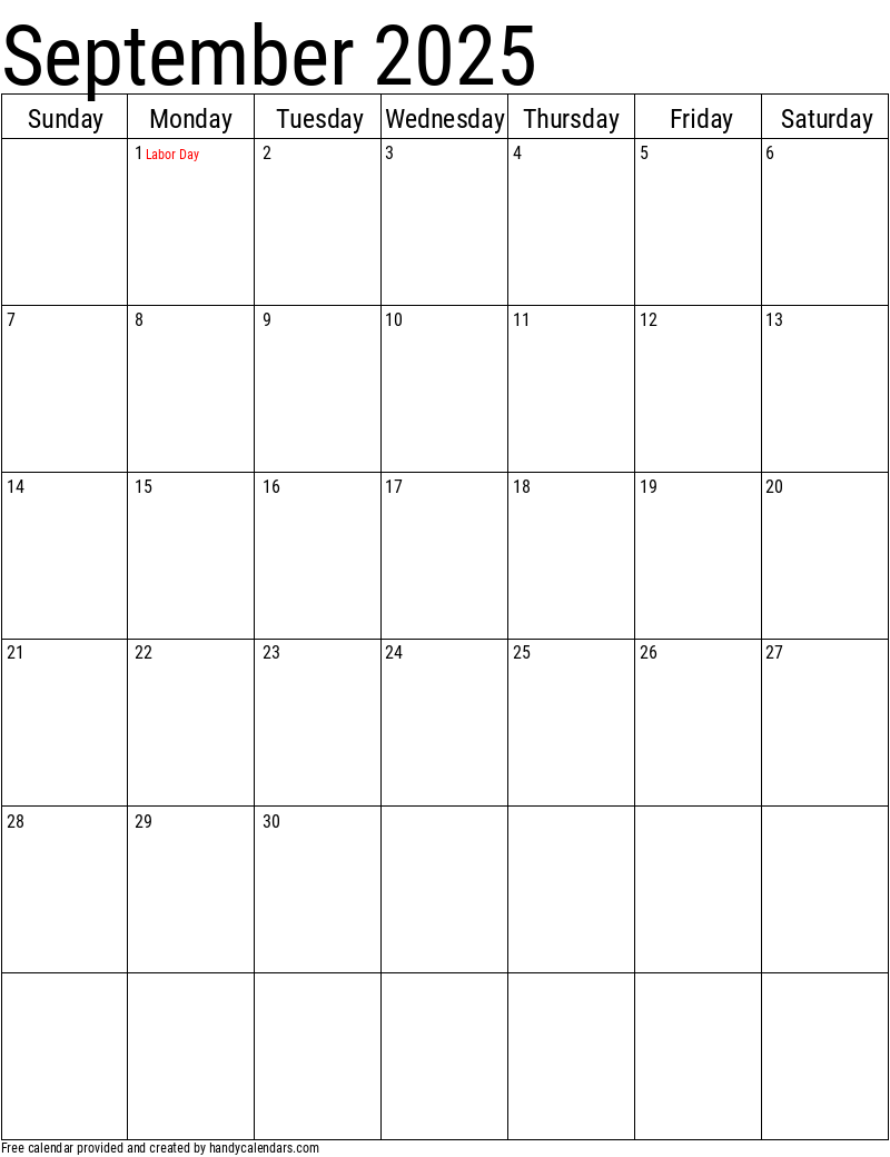 September 2025 Vertical Calendar With Holidays Handy Calendars