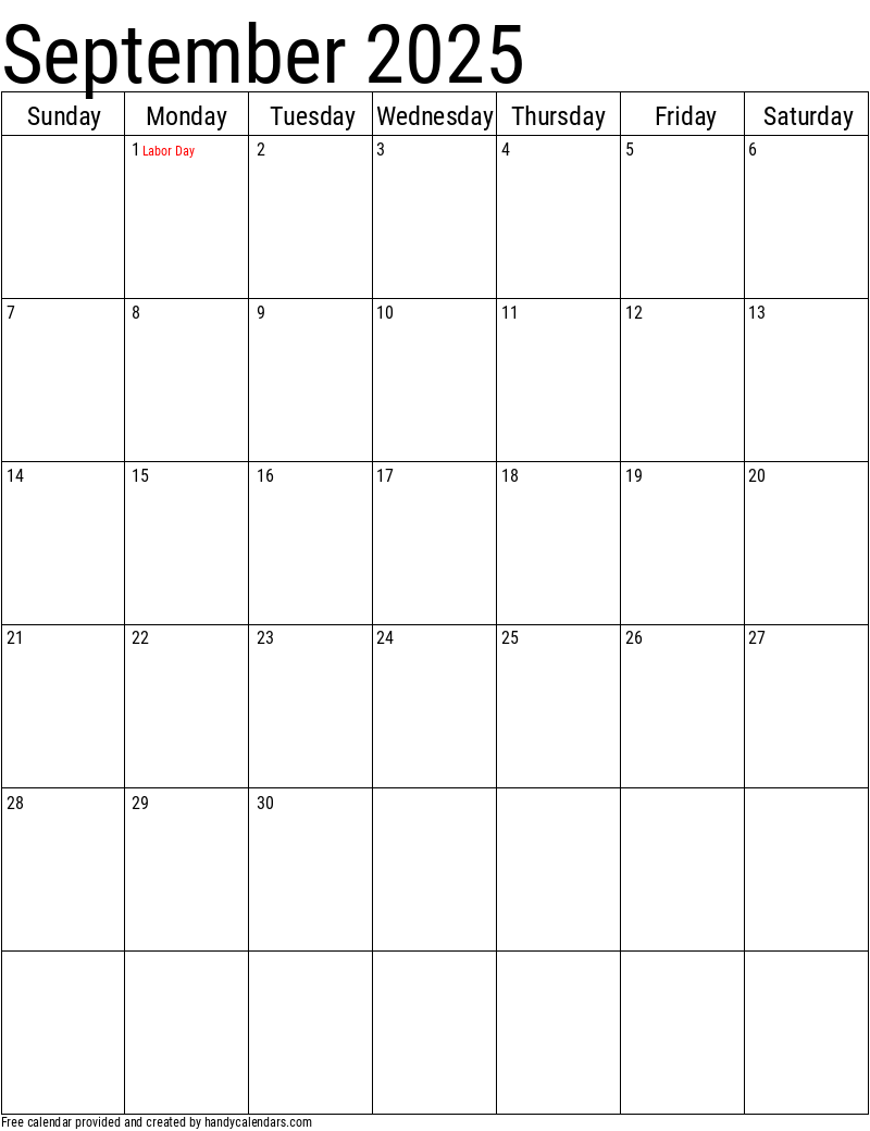 September 2025 Vertical Calendar