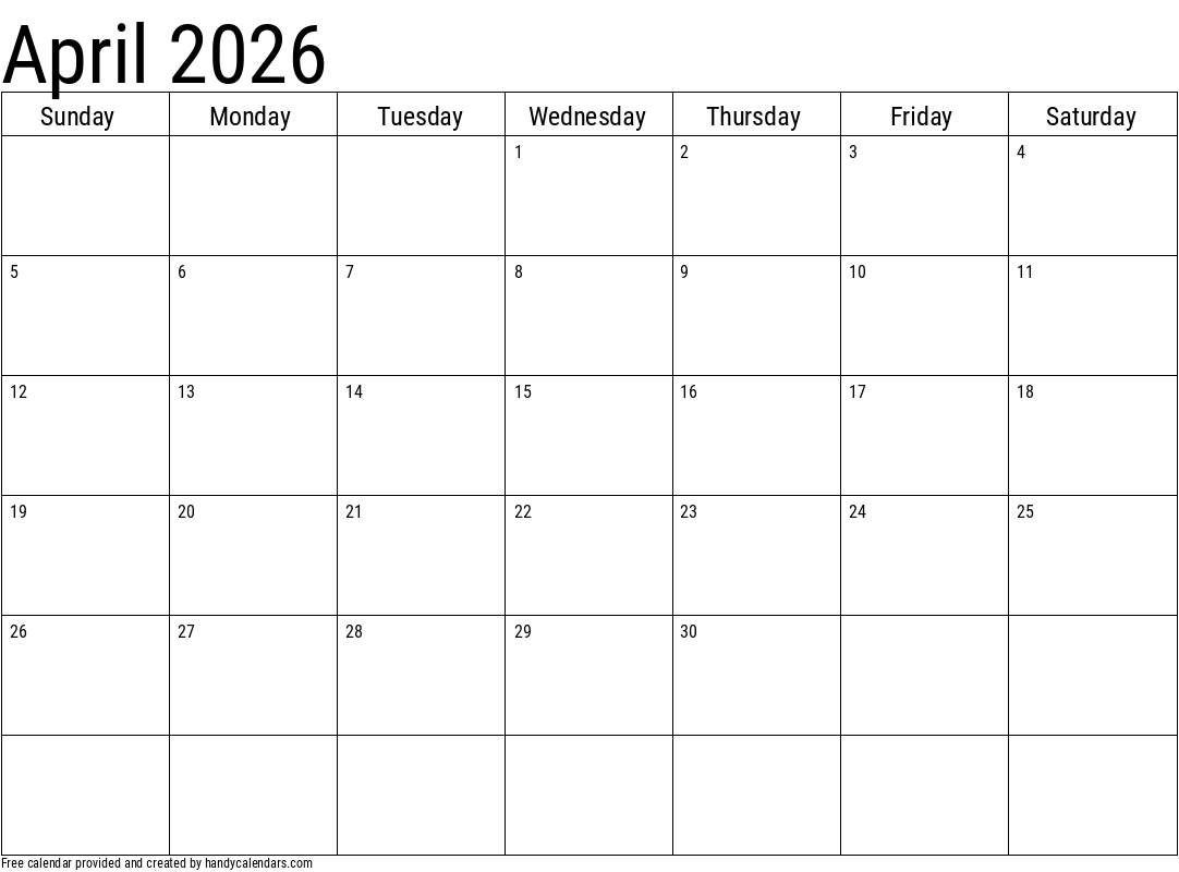 2026 April Calendars - Handy Calendars