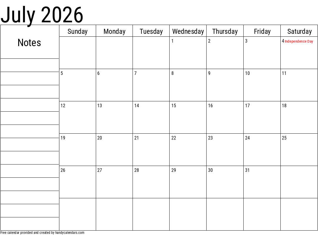 June 2026 Calendar With Notes And Holidays Handy Calendars