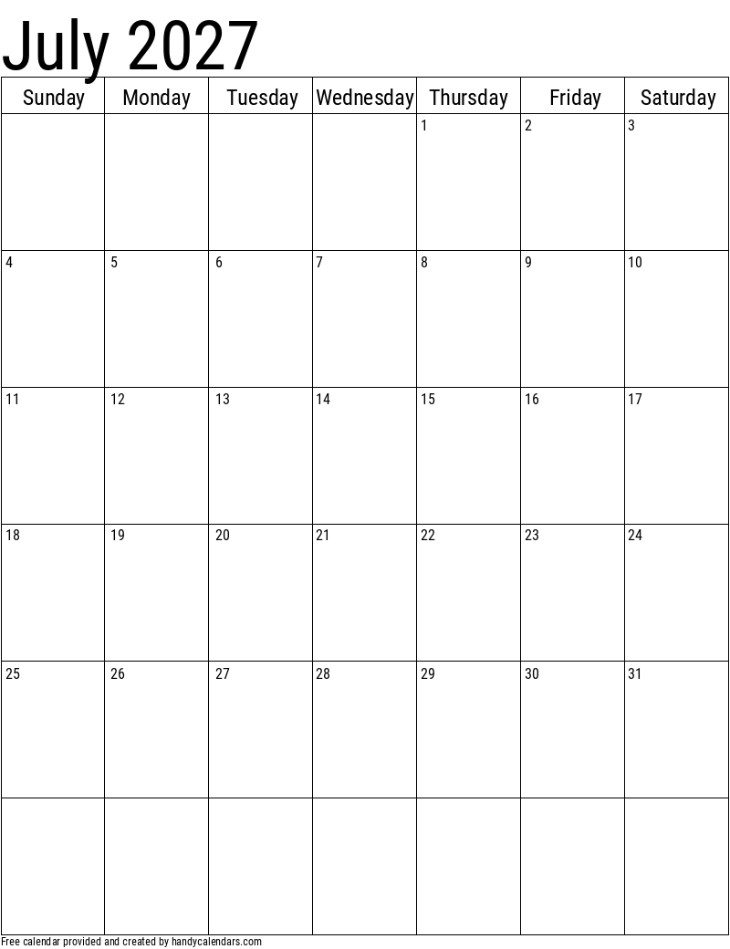 July 2027 Vertical Calendar Handy Calendars July 2027 Vertical Calendar Handy Calendars