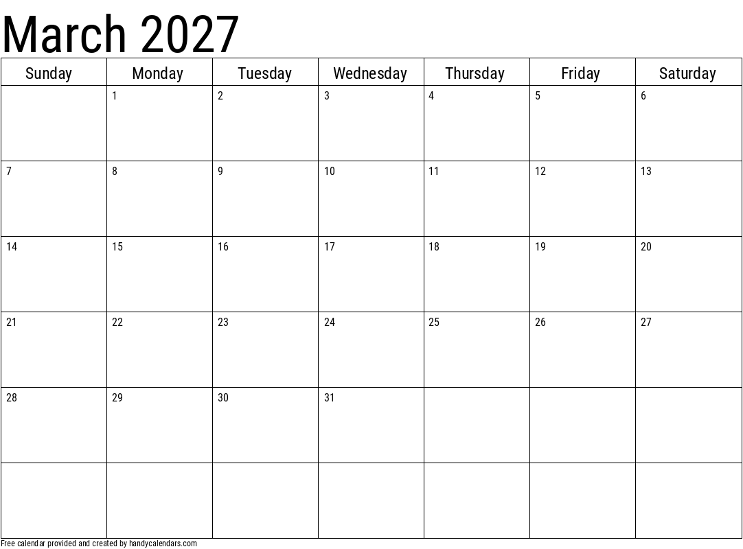 2027 March Calendar Template