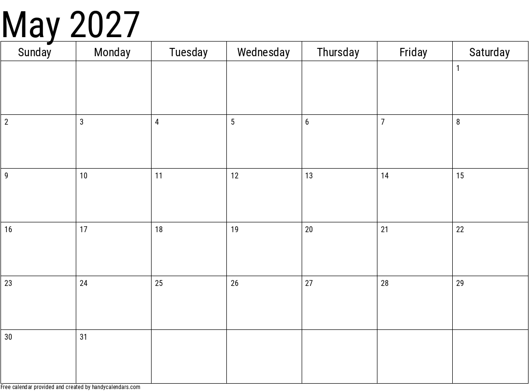 May 2027 Calendar - Handy Calendars May 2027 Calendar - Handy Calendars